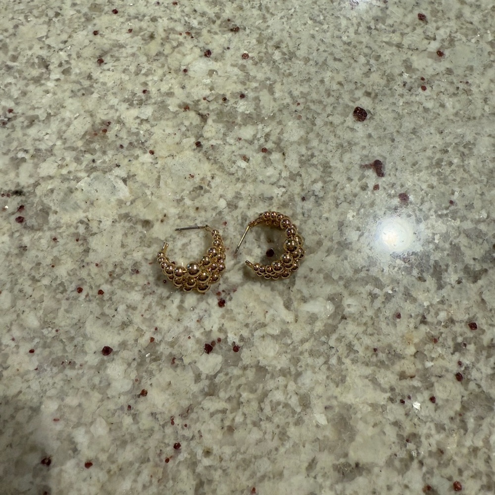 Beaded Gold Hoops Three Hoop Detail